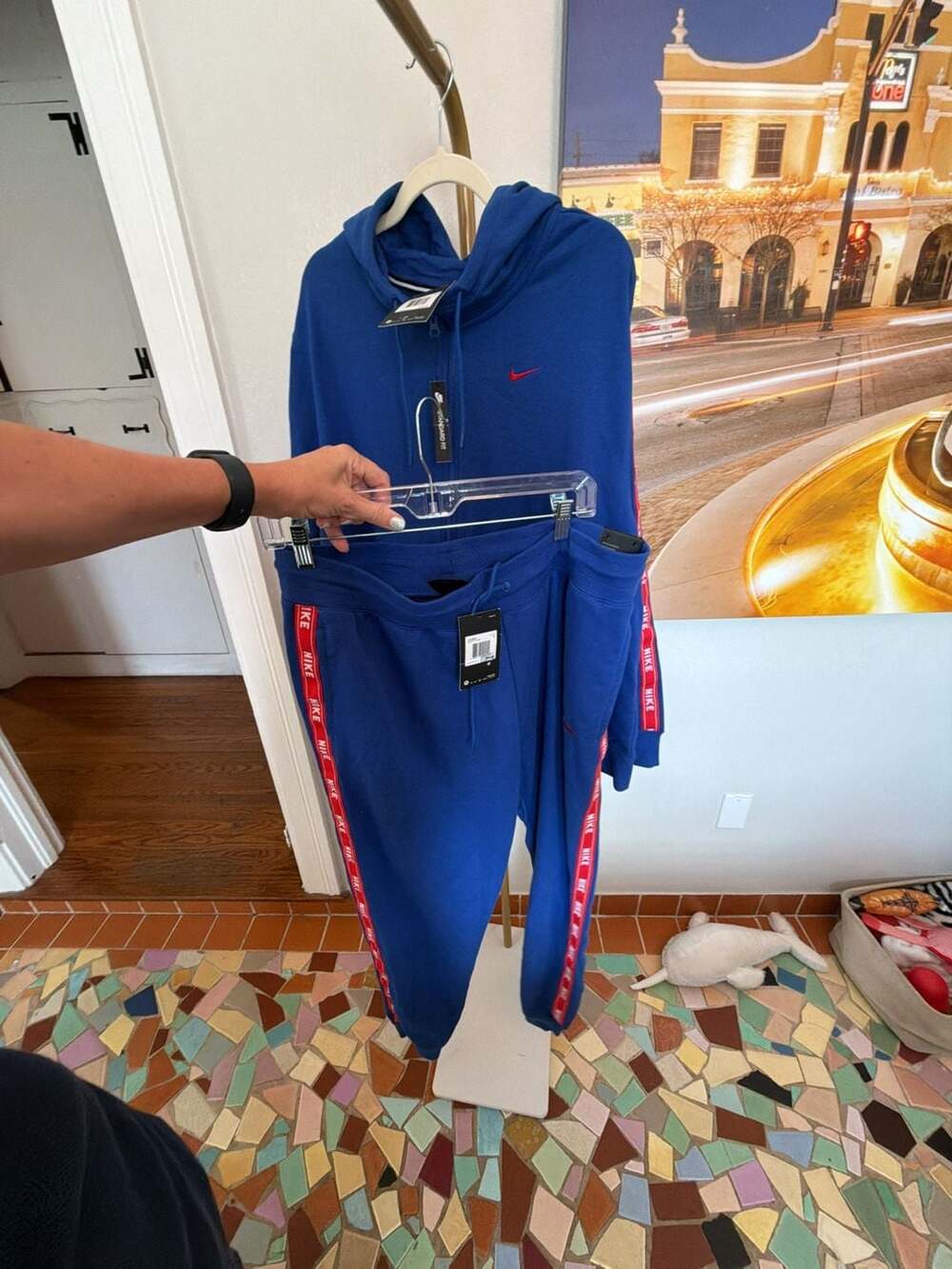 Nike Women's Plus Logo Tape Blue Red Full Zip Hoodie and Sweatpants Set BQ2736-4